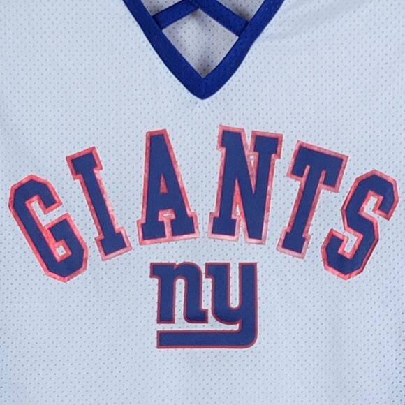 NWT Women's White Blue Criss-Cross NY Giants Football Mesh Tee - S - Picture 5 of 12